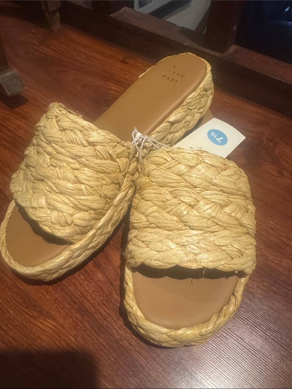 Woven Slide Sandals in Natural Straw Color - Island Tiki Rattan